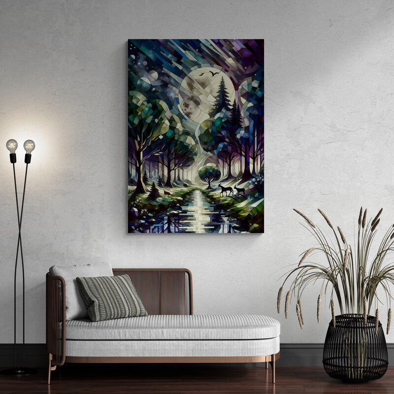 Mystical Forest: Cubist Enchantment - canvas