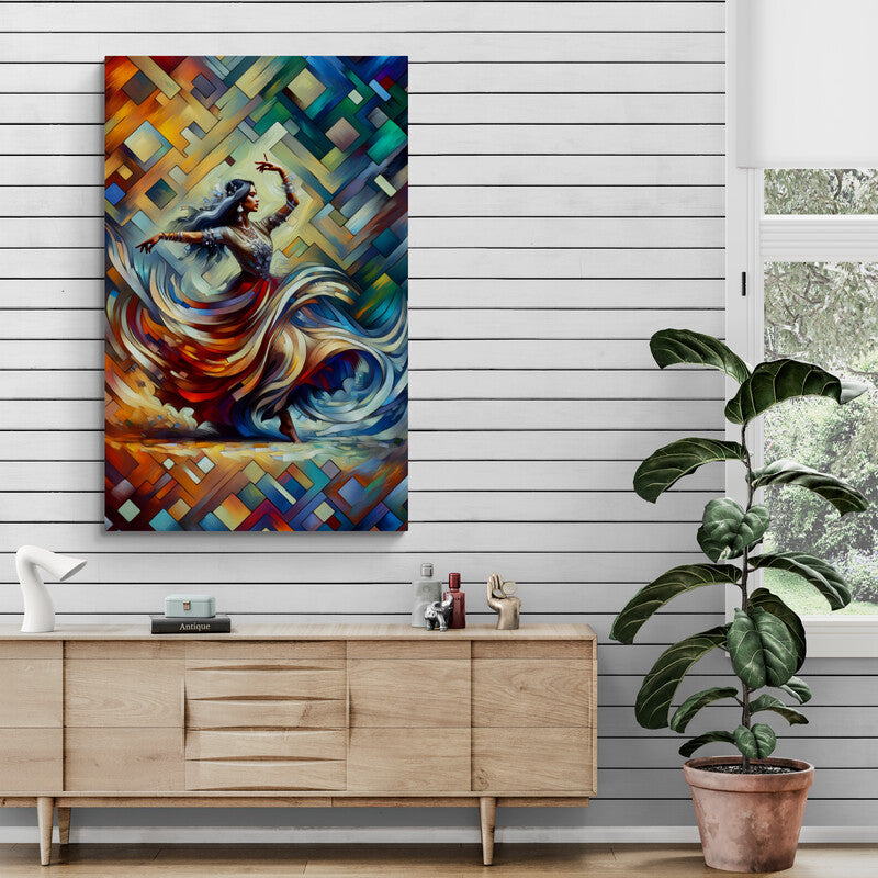 Ethereal Dance: Vibrant Cubist Wall Art - canvas