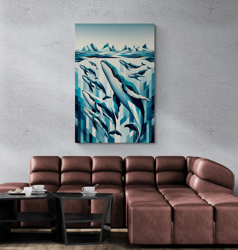 Arctic Elegance: Whales in Cubist Majesty - canvas