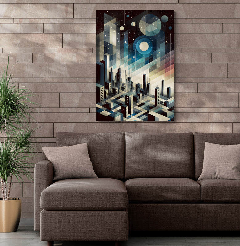 Cosmic Serenity: Cubist Wall Art Print - canvas