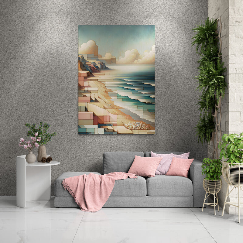 Coastal Cubism: Tranquil Seaside Harmony - canvas