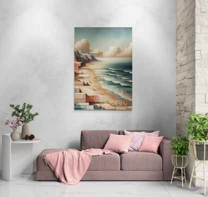 Coastal Cubism: Tranquil Seaside Harmony - canvas