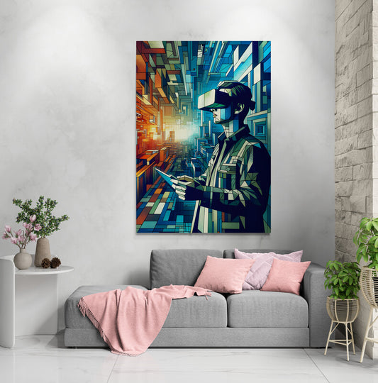 Virtual Odyssey: Cubist Wall Art Print - canvas