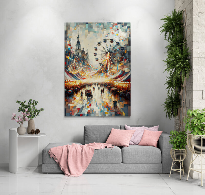 Electric Carnival: Cubist Wall Art - canvas