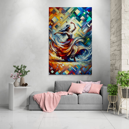 Ethereal Dance: Vibrant Cubist Wall Art - canvas