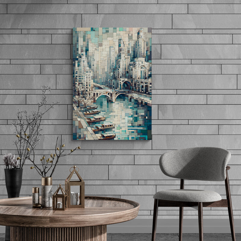 Urban Tranquility: Cubist Wall Art - canvas