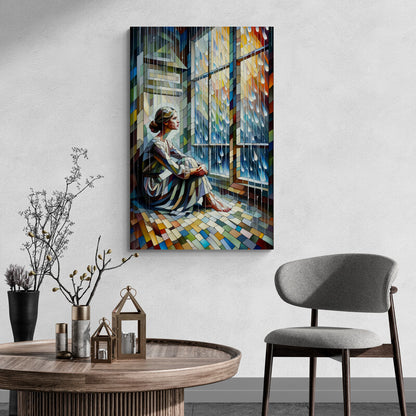 Rainstorm Serenity: Cubist Wall Art - canvas