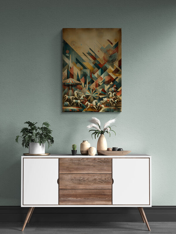 Carnival Chaos: A Vintage-Inspired Cubist Piece - canvas