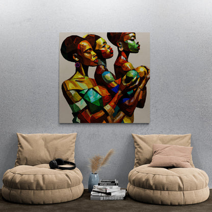 Triadic Reflections: Cubist Wall Art - canvas