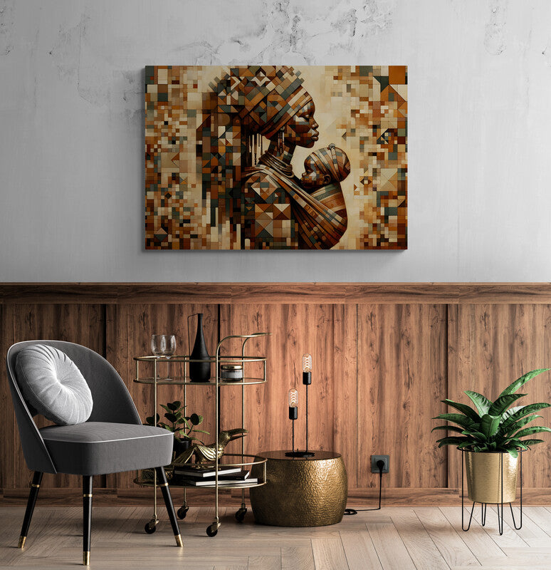 Motherhood in Cubism: African Wall Art - canvas