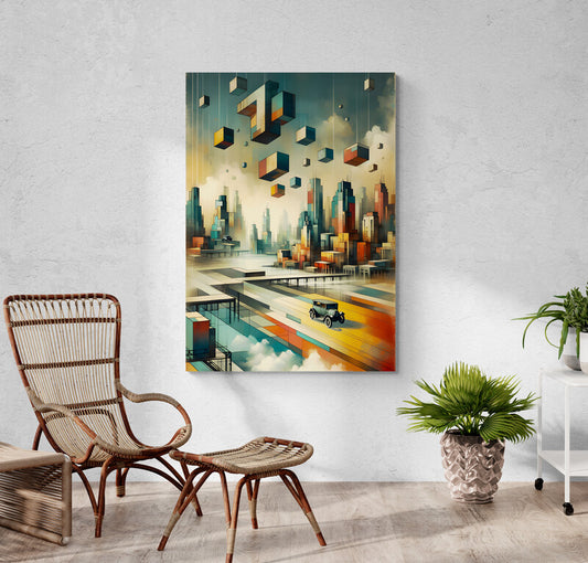 Retro-Futurism: A Cubist Cityscape - canvas