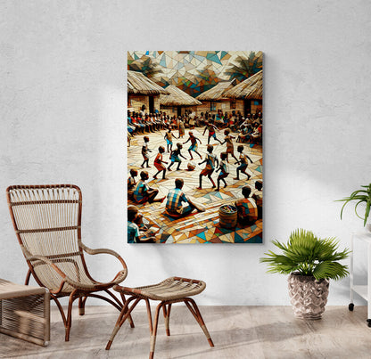 Joyful Village: Cubist Wall Art Print - canvas