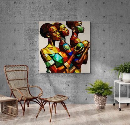 Triadic Reflections: Cubist Wall Art - canvas