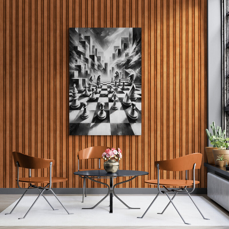 Cubist Chess: Monochromatic Wall Art - canvas